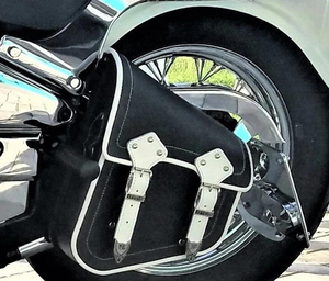 กระเป๋าหนังแท้สีดำและสีขาวสำหรับขี่มอเตอร์ไซค์กระเป๋าสวิงซ้ายกันน้ำ - Product Image 1