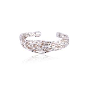 Sterling <b>Silver</b> Interwoven Wave Charm <b>Cuff</b> <b>Bracelet</b>-Minimalist Modern Design Unisex Gift - Product Image 4