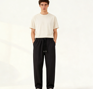 Pantalon en molleton décontracté pour homme, coupe ample, couleur unie, polyvalent, confortable, respirant, taille mi-haute avec cordon de serrage, style coréen - Product Image 5