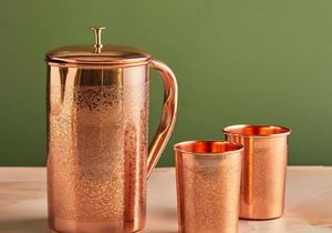 Copper jug set for artistic family table culture water serving metal set with <b>glasses</b> durable reusable kitchen serving - Product Image 3