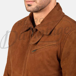 เสื้อแจ็คเก็ตหนังกลับสีน้ำตาลสำหรับผู้ชาย หนังแกะแท้ ทรงเข้ารูป สไตล์ลำลอง แนวโมโตเรเซอร์ ซิปหน้า พร้อมปกเสื้อเชิ้ต - Product Image 2