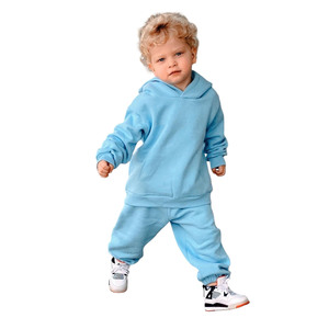 Ensemble de survêtement à capuche bleu clair pour bébés garçons, tenue décontractée à manches longues de couleur unie avec pantalon à cordon de serrage - Product Image 3