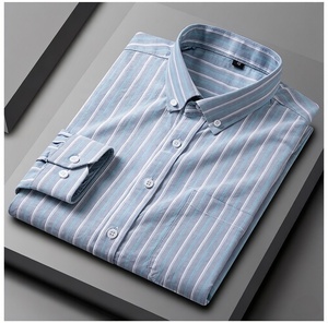 Chemise homme 100% coton, lavage enzymatique, boutonnée, rayée, à carreaux Oxford, chemise de travail unie, manches longues, chemise habillée pour homme - Product Image 4