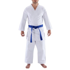 Kimono de karaté unisexe blanc 100% coton respirant, coupe classique, uniforme d'entraînement de boxe pour adultes, ceinture bleue incluse, couleur personnalisable - Product Image 1