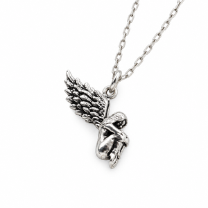 Pendentif ange gardien en argent sterling 925, figurine d'ange ailé, sculpture vintage, bijoux religieux pour femmes et hommes - Product Image 1
