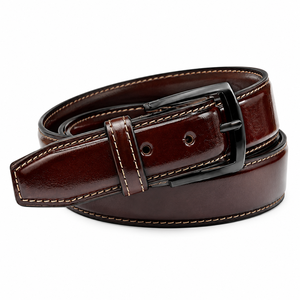 Ceinture en cuir véritable pour homme, marron uni, boucle ardillon, formelle et décontractée, largeur 35 mm, durable, moulage monobloc - Product Image 1