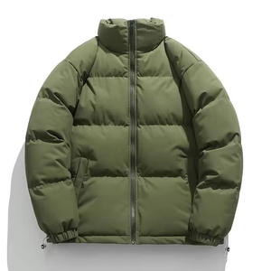 Blouson matelassé pour homme, couleur turquoise, coupe-vent, épais, hiver, décontracté, col montant, fermeture éclair, coupe régulière, rembourrage en polyester, couleur unie - Product Image 3