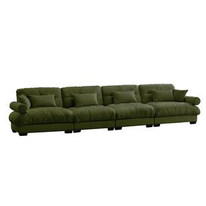Divano Componibile in Velluto Super Confortevole e Oversize con Pouf Mobile, Braccioli Imbottiti e Tasche Profonde per Soggiorno - Product Image 4