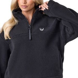 Veste polaire noire en sherpa pour femme, entièrement zippée, col montant, chaude, douce et moelleuse, idéale pour l'hiver et les tenues décontractées - Product Image 4