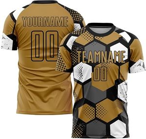 OEM Soccer Uniform Set Gold Black Geometric Sublimated Short Sleeve Men's Quick Dry Uniform Adult All Seasons Team wear - Product Image 6