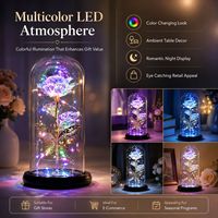 Rose éternelle sous cloche en verre LED, papillon décoratif, lumière florale LED, rose irisée, cadeau