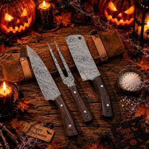 Couteau de cuisine industriel en acier Damas SHARP POINT TRADES, lame droite de 8 pouces, épaisseur 0,5 mm, manche en bois, biseau 2 - Product Image 2