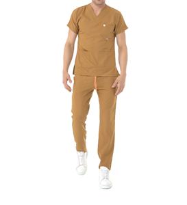 Uniformes Médicos Unisex de Alta Calidad Personalizados al por Mayor, Conjuntos de Pantalones Deportivos de Talla Grande, Uniformes de Enfermería Marrones Elásticos para Hombre - Product Image 3