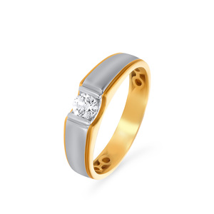 Bague Solitaire Homme Streamy Calmness Luxe Plaqué Or Jaune 18K Bicolore avec Solitaire Rond de Laboratoire pour Homme - Product Image 1