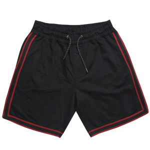 Shorts pour hommes noirs unis avec cordon de serrage, bande latérale rouge, taille mi-haute, style décontracté, 100 % polyester, tissu tricoté respirant - Product Image 6