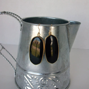 ต่างหูอาร์ตเดโคประดับออนิกซ์สีดำเงินสเตอร์ลิงชุบทองคำสีกุหลาบสำหรับงานแต่งงานและงานเทศกาล - Product Image 1