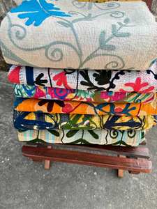Vintage Suzani Kantha Quilt | Hand Stitched Eco-Friendly Cotton <b>Throws</b> | Boho <b>Patchwork</b> Blankets | Reversible Indian Textile | - Product Image 2