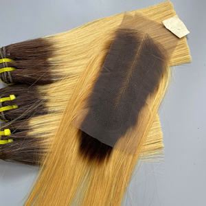 Lot de Cheveux Ombrés Blonds Lisses et Raides avec Closure, Cheveux Vierges Bruts de Luxe Vietnamiens avec Livraison Rapide, Cheveux Humains Super Double - Product Image 6