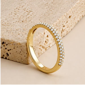 Original 925 Silver Gold Plated Luxury <b>Wedding</b> Engagement Party Band Half Eternity 3 Row Micro Pave Moissanite Diamond Fine Ring - Product Image 5