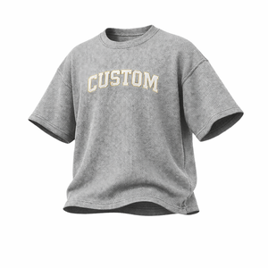 Nouveau design, logo personnalisé, t-shirt en coton texturé à col rond, coupe ample, style streetwear, t-shirt décontracté pour homme, t-shirt uni tendance - Product Image 2