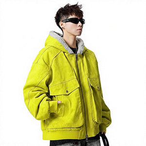 Men's Winter Coated Hooded <b>Jacket</b> Canvas <b>Fleece</b> <b>Lining</b> Zipper Casual Loose Fit Windproof Thick Solid Color Pattern Front - Product Image 4
