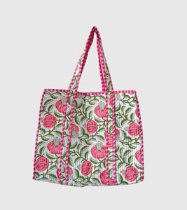 Sac fourre-tout en toile à motif floral bohème rose, fermeture ouverte, sac de shopping pour femme toutes saisons - Product Image 6