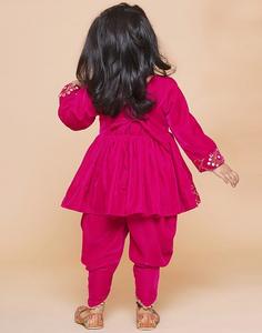 Dhoti de terciopelo bordado de manga larga - Color granate - Product Image 5