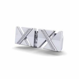 Boutons de manchette argentés pour hommes avec incrustation de strass en cristal sertis à la française, bijoux formels - Product Image 2