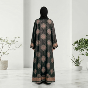 Black Solid <b>Shawl</b> Collar Plus Size Breathable Abaya Long Sleeves Floor Length Modest Dress Women Middle East Style Daily Wear - Product Image 4