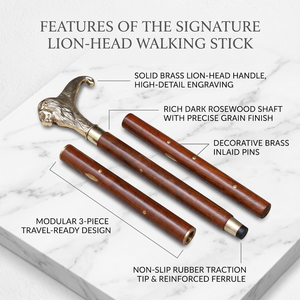 Handcrafted Wooden <b>Walking</b> Cane with Lion Head Handle, Decorative Wood <b>Walking</b> <b>Stick</b> for <b>Men</b> and Women Vintage Style Cane - Product Image 2