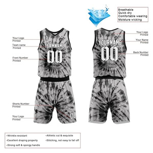 Tenues de basketball personnalisées tie-dye, maillot et short sublimés, vêtements de sport respirants et anti-transpiration, unisexe adulte - Product Image 1