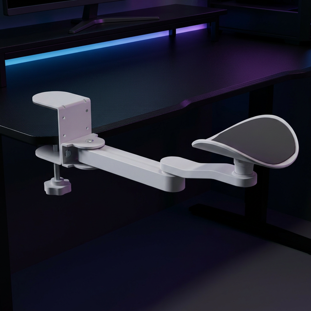 AUKI Ergonomic White Computer Desk Arm Rest 360° Rotating Adjustable Desk Clamp Arm Support Bracket