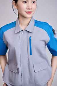 Ensemble de vêtements de travail de sécurité à manches courtes pour femmes, haute visibilité, confortable, bleu ciel et gris, respirant, durable, uniforme réfléchissant - Product Image 3