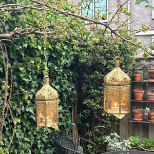 Golden Metal Square Lanterns Indoor <b>Ramadan</b> <b>Decor</b> Portable Eco-friendly Durable Hot Selling Without Battery Adult Good Quality - Product Image 1