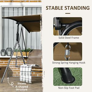 Dondolo da Esterno a 3 Posti Stile Moderno con Tettuccio Inclinabile Regolabile, Struttura in Acciaio e Tessuto Marrone - Per Giardino o Patio - Product Image 5