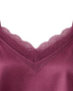 Ensemble de pyjama en satin rouge vin pour femmes, avec débardeur à fines bretelles et short, bordure en dentelle, doux et respirant, pour l'été, tenue de nuit et de détente - Product Image 6