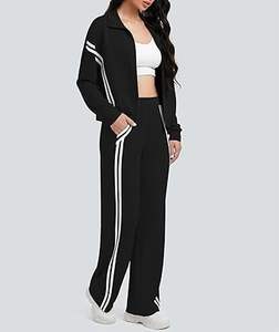 Conjunto Deportivo de 2 Piezas para Mujer Casly Lamiit, Sudadera con Cierre y Pantalones Anchos a Rayas en Contraste, Traje Deportivo para Viaje - Product Image 4