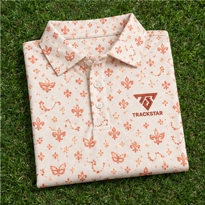 เสื้อโปโลพิมพ์ลายหน้ากากคาร์นิวัล Trackstar รุ่น Men's Cream Coral Fleur De Lis แขนสั้น คอปกติดกระดุม เสื้อกอล์ฟ รับสกรีนโลโก้ - Product Image 6