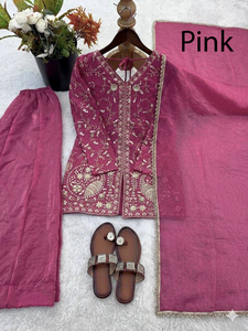 Hermoso Traje Sharara Gharara Rojo PinkCityBlocks para Mujer, Vestido de Fiesta de Seda Fendy con Bordado Tradicional, Inspirado en Bollywood, Étnico - Product Image 2