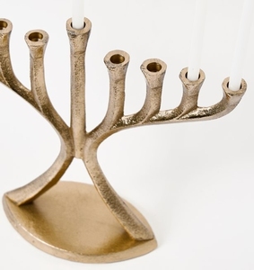 Contemporary Gold 9 Arm <b>Hanukkah</b> Menorah Candelabrum Cast Metal Jewish Ceremonial Candle Stand Elegant Judaica Tabletop <b>Decor</b> - Product Image 3
