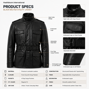 <b>Men's</b> Slim Fit Genuine Leather Modern Field <b>Jacket</b> with Semi-Aniline Finish Matte-Waxed Handfeel Custom Front Logo-Autumn - Product Image 5