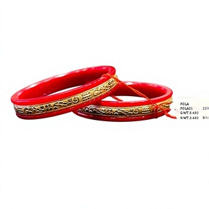 Brazaletes rojos de oro macizo de 22 quilates, joyería tradicional de Bengala para mujeres, pulsera de resina roja con incrustaciones de oro genuino para boda - Product Image 2