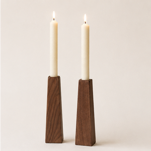 Handmade Minimalist Walnut Wood <b>Candle</b> Holder Set Of 2 Geometric <b>Taper</b> Candlestick Stands For Modern Home Decor And Wedding Use - Product Image 5