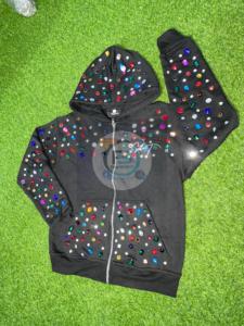Sweat à capuche d'hiver de luxe avec fermeture éclair et strass |   Sweat à capuche surdimensionné personnalisé avec cristaux, style streetwear, pour hommes et femmes, logo personnalisé OEM - Product Image 3