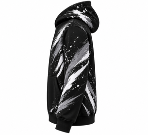 Black Hooded <b>Sweatshirt</b> With <b>White</b> Gray Brush Print Regular Fit <b>Men's</b> Casual Autumn Wear - Product Image 4