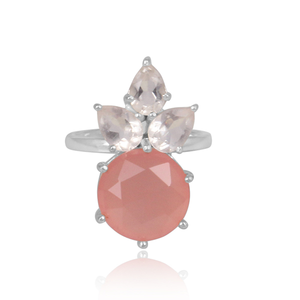 Elegant Rose Chalcedony And <b>Crystal</b> Quartz Gemstone Fine 925 Sterling Silver <b>Ring</b> for Women - Product Image 2