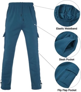 Ensemble survêtement homme personnalisé avec logo, sweat à capuche bleu zippé et pantalon cargo jogger, vente en gros OEM, fabricant de vêtements de sport décontractés en molleton - Product Image 4