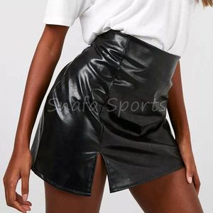 Jupe courte pour femme tendance 2022, ceinture élégante, couleur unie, jupe plissée en cuir noir sexy pour femme - Product Image 5