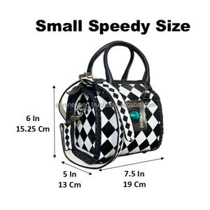 March Expo Checkered Pattern Genuine Cowhide Leather Speedy Bag with Turquoise Concho Personalised <b>Small</b> Shoulder Bag for Unisex - Product Image 2