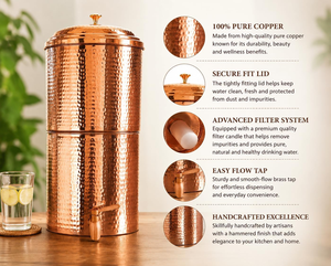 Hammered Pure Copper <b>Water</b> Dispenser Large Copper <b>Water</b> Storage <b>Container</b> with Tap Handcrafted Heavy Gauge Metal <b>Water</b> Pot - Product Image 4